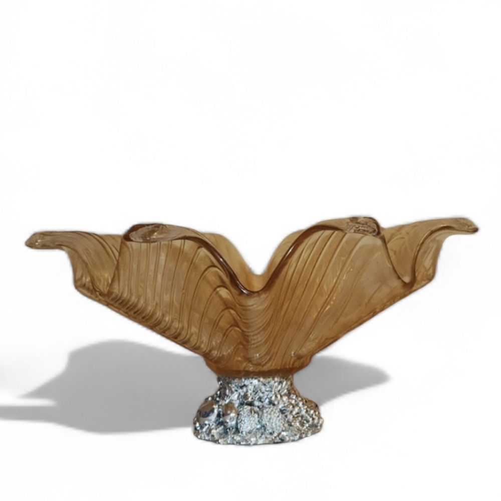 Murano Vetro Esegutto Iridescent Glass Bowl with silver Base